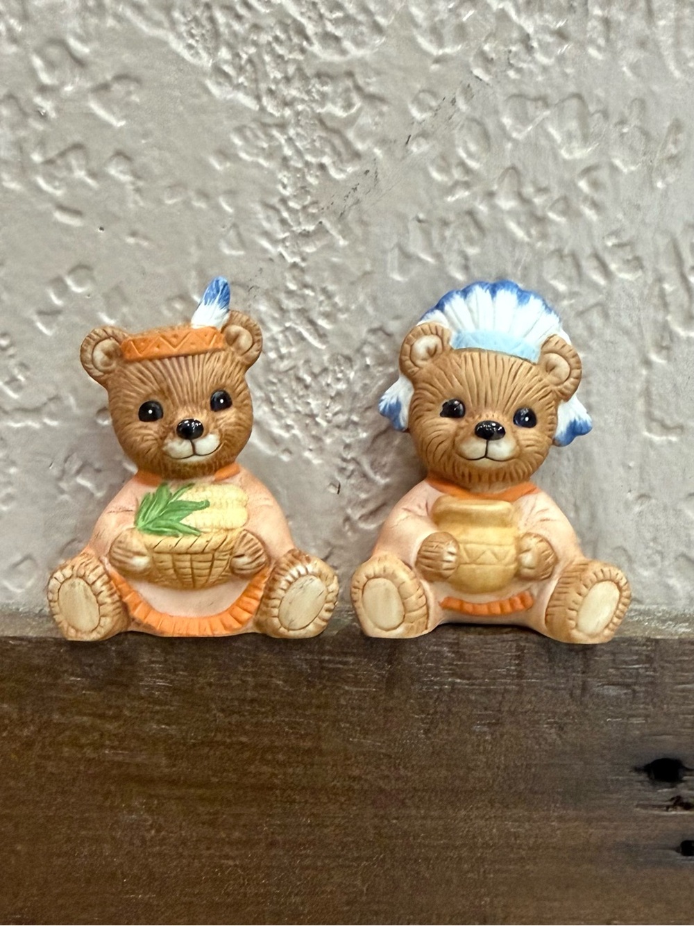 HOMCO Bear Figurine Pair Brown & Orange